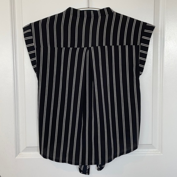 BLASHE | Women’s Black & White Vertical Striped  Blouse with Tied Bottom Size S - Picture 7 of 7